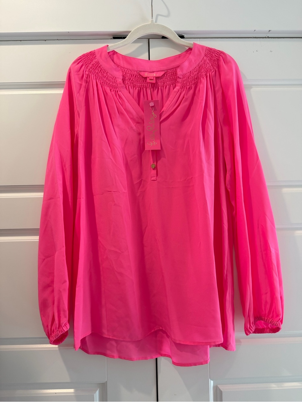 Lily Pullitzer Elsa Womens Hot Pink Long-Sleeve Blouse